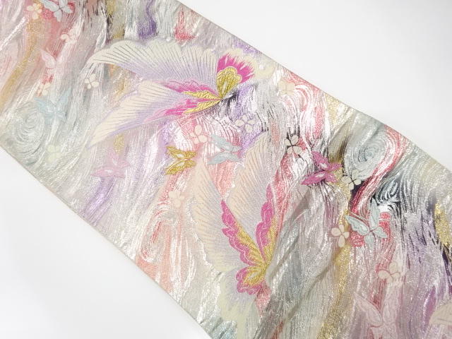 JAPANESE KIMONO / ANTIQUE FUKURO OBI / SILK / WOVEN BUTTERFLY